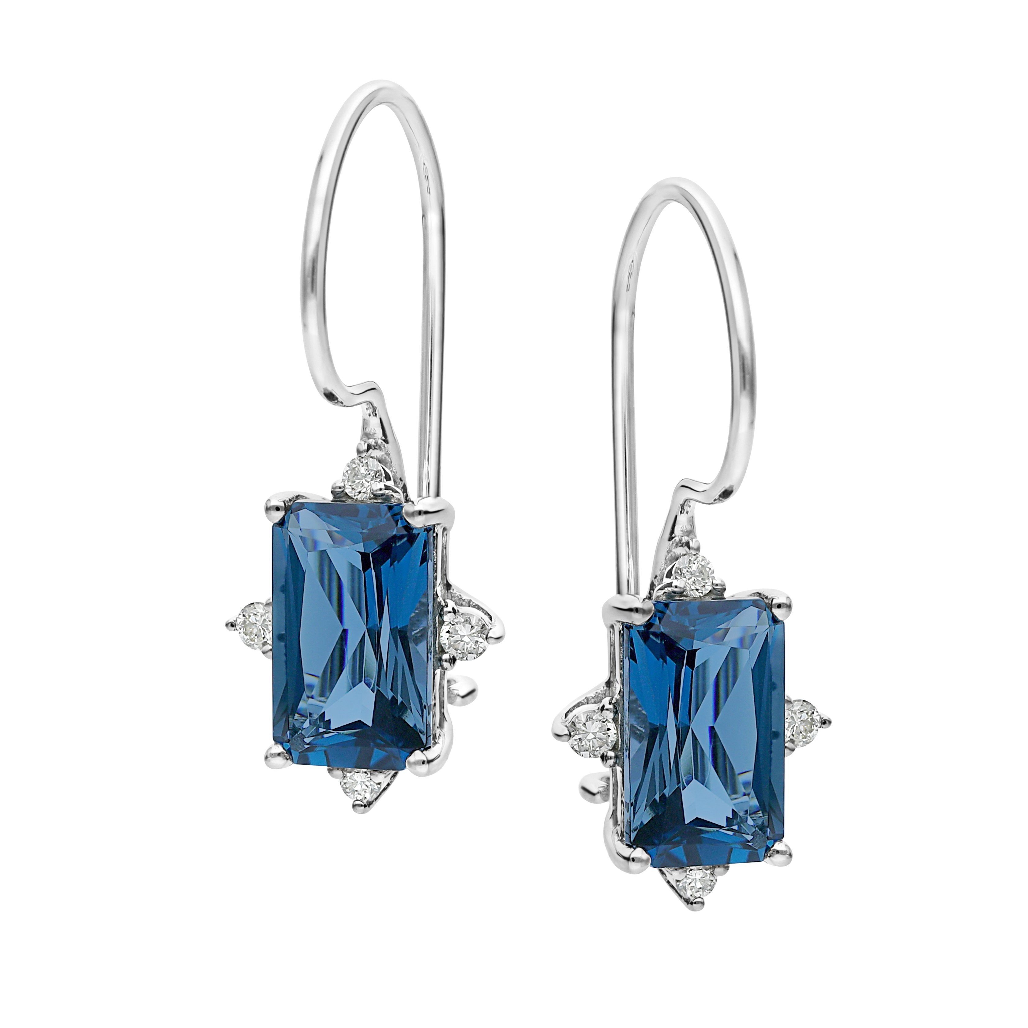london blue topaz & 0.09ct diamond earrings in 9ct white gold