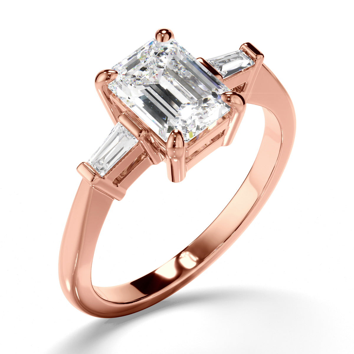 Emerald Cut Diamond Trilogy Engagement Ring with Baguette Sides
