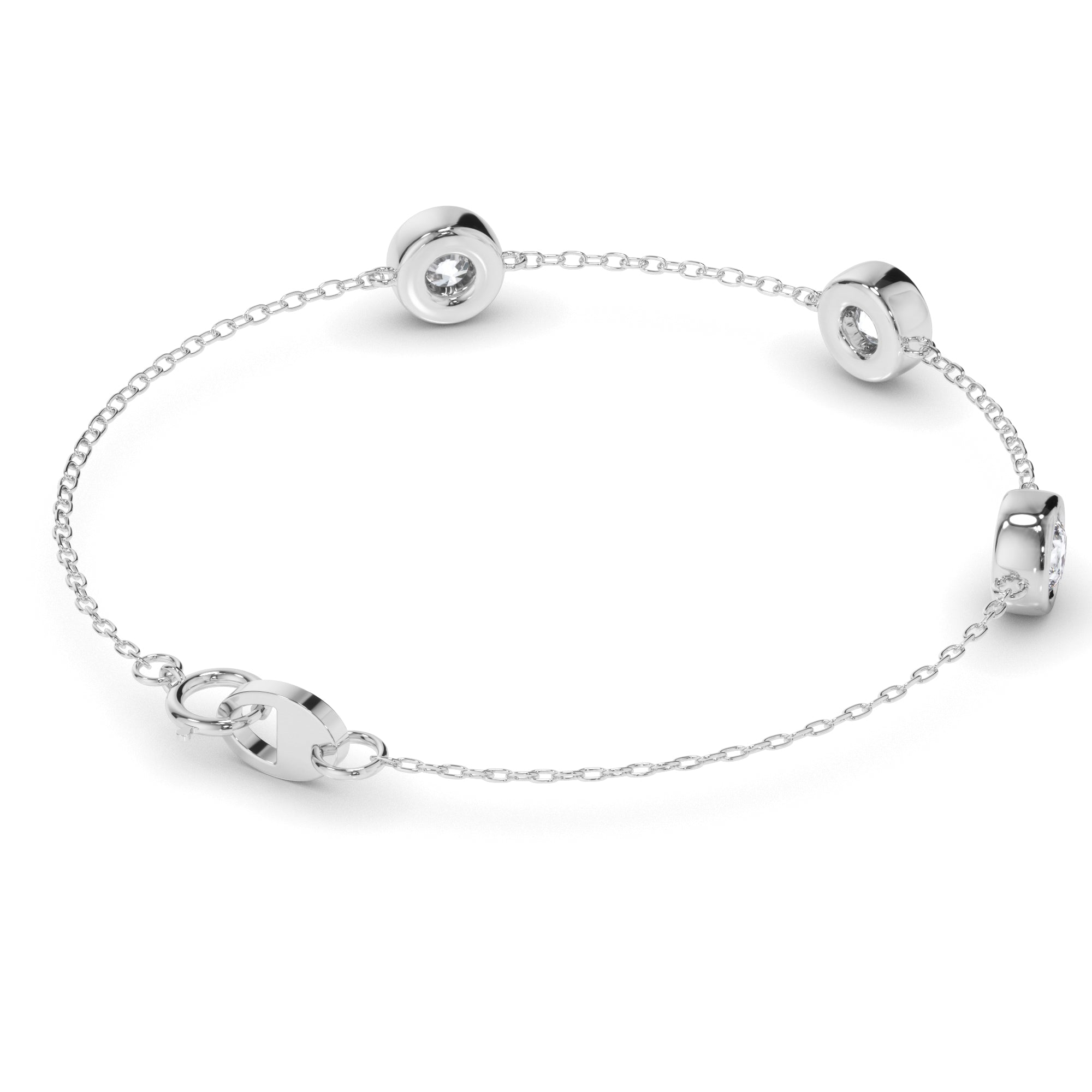 3-Stone Bezel Set Round Brilliant Cut Natural Mined Diamond Bracelet