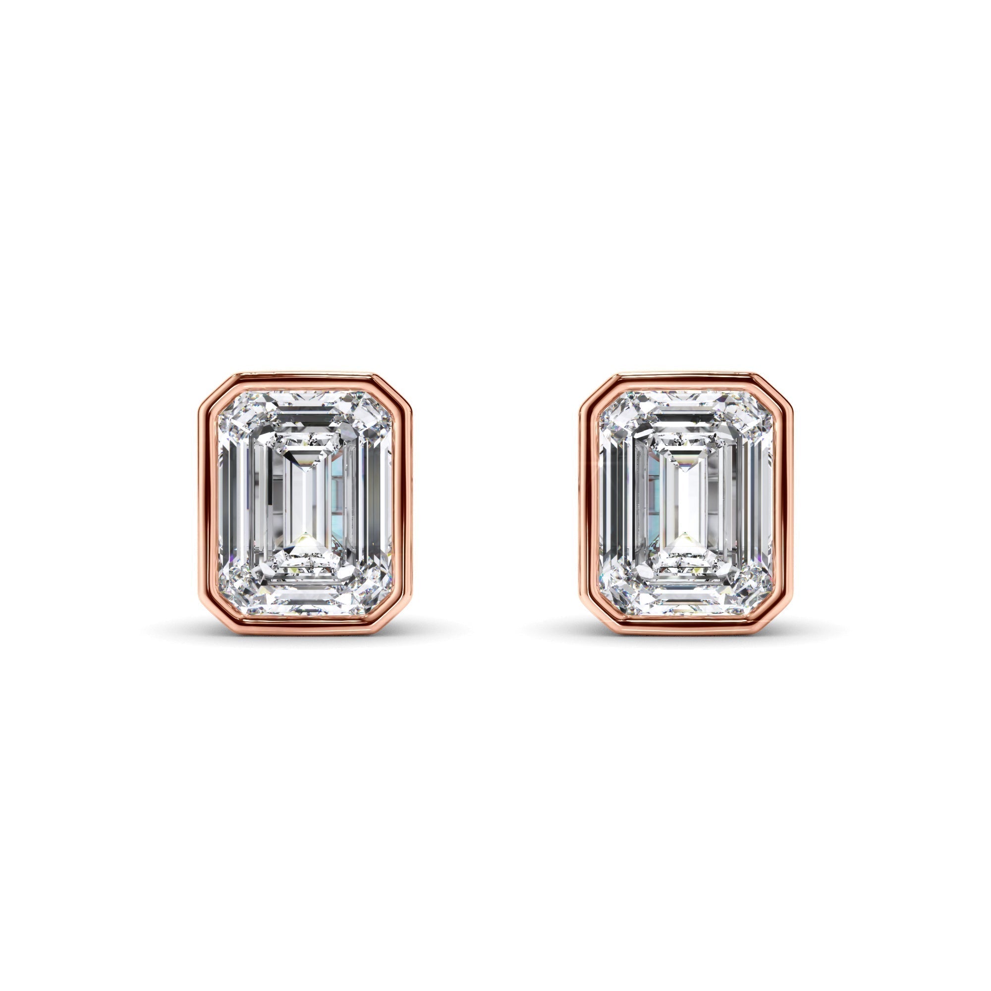 Emerald Cut Diamond Bezel Set Stud Earrings