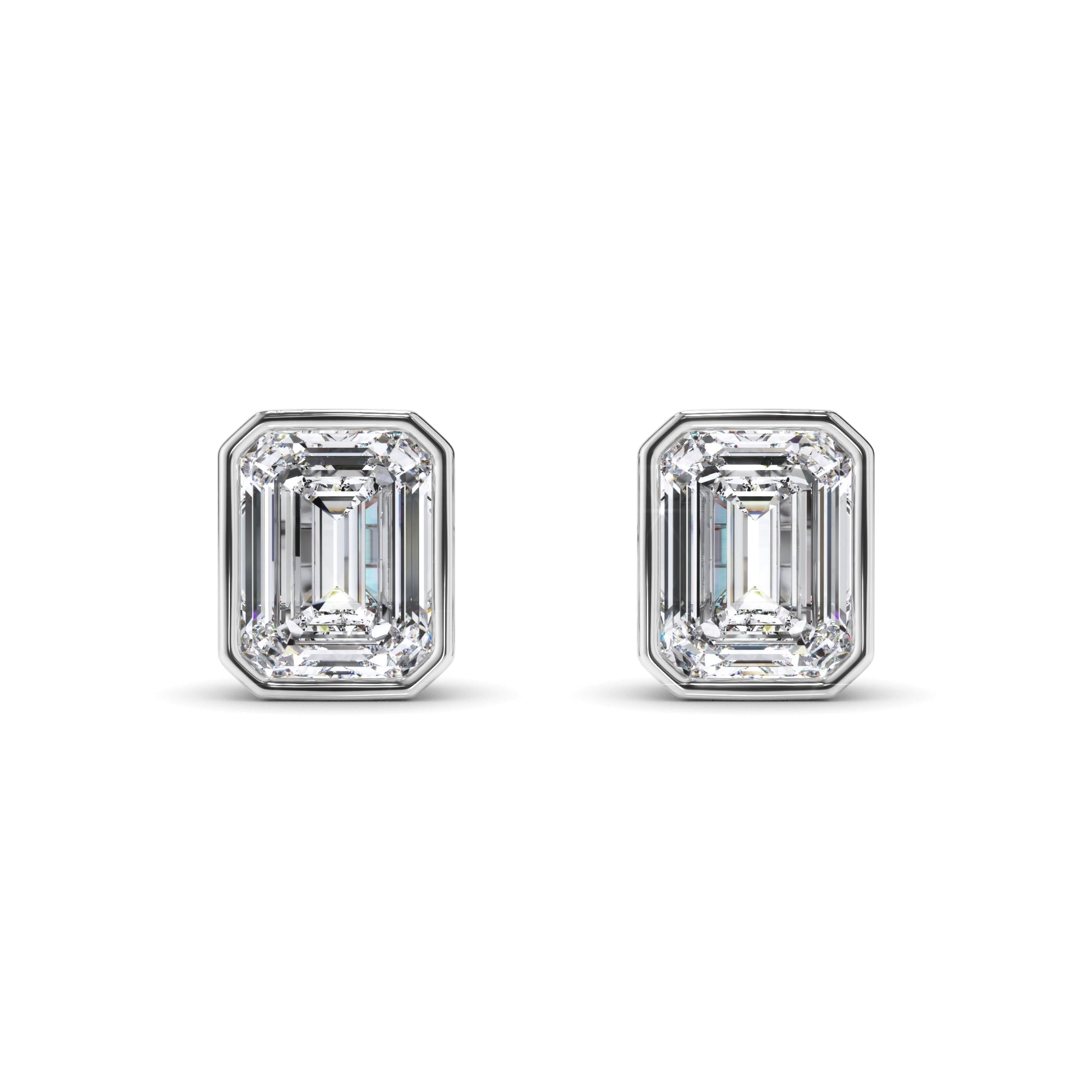 Emerald Cut Diamond Bezel Set Stud Earrings