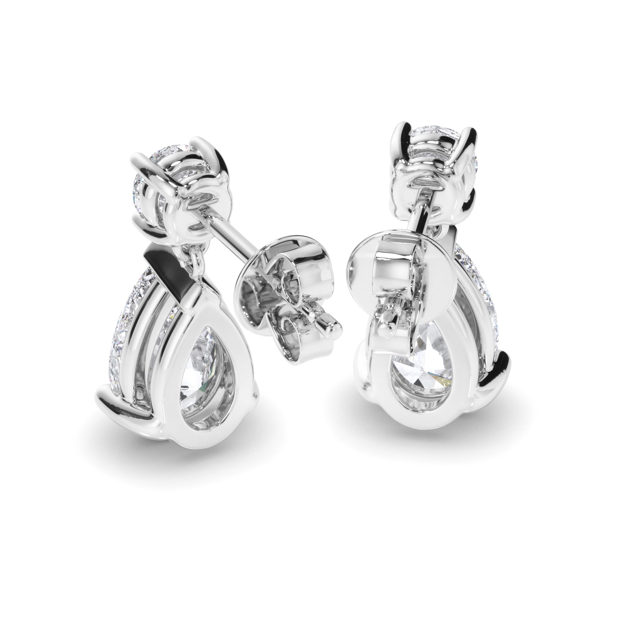 Pear & Round Brilliant Cut Diamond Drop Stud Earrings
