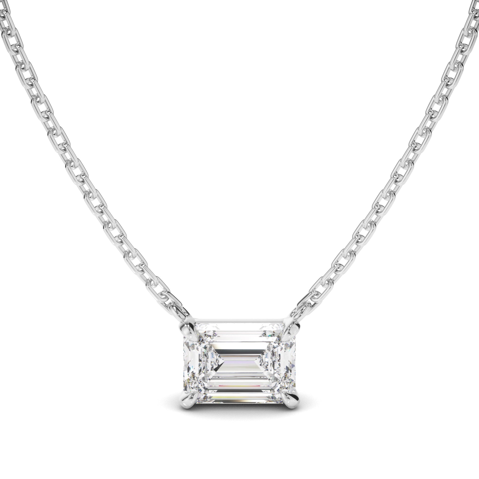 East West Emerald Cut Diamond Necklet