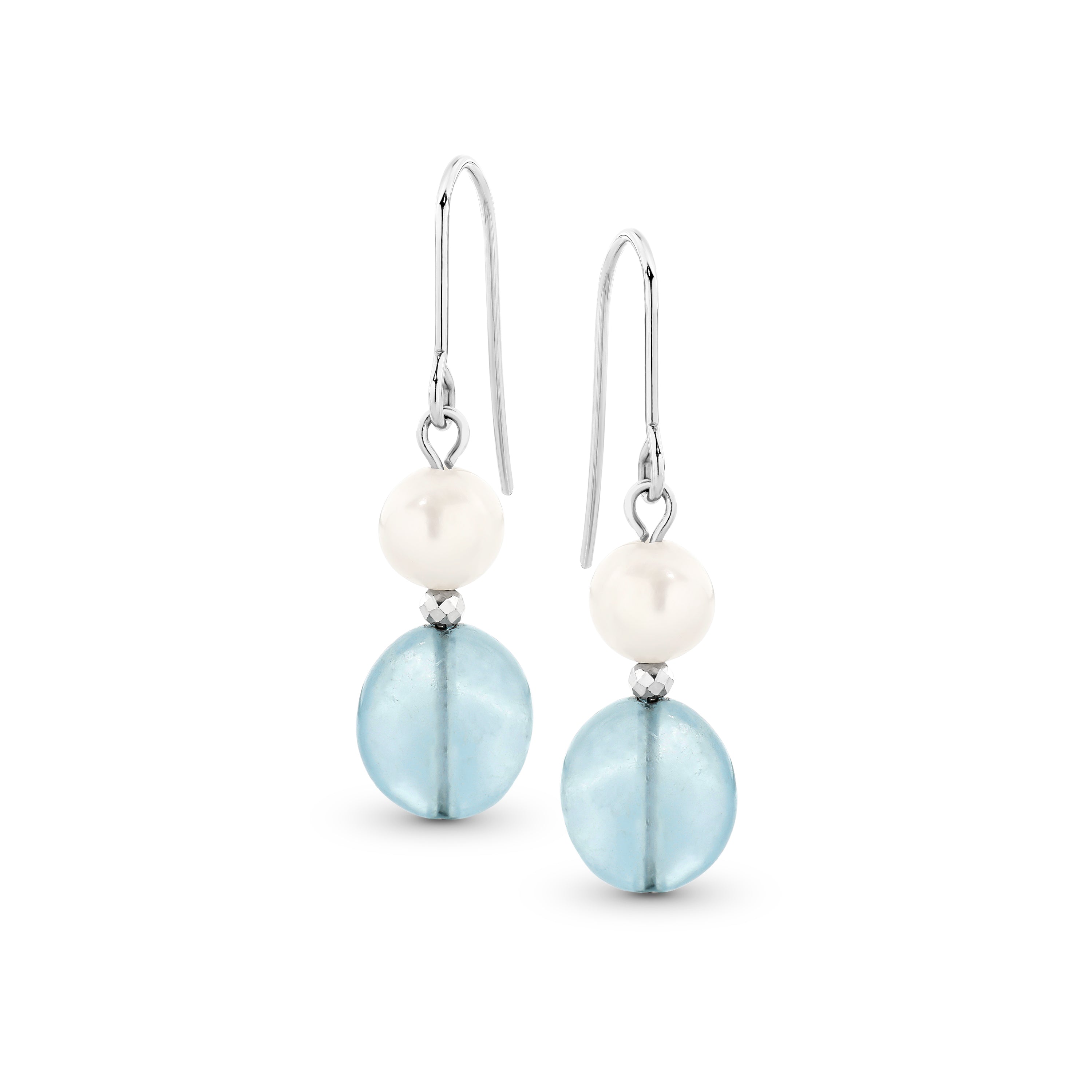 Sterling silver Yvonne Aquamarine and Pearl Drop Earrings