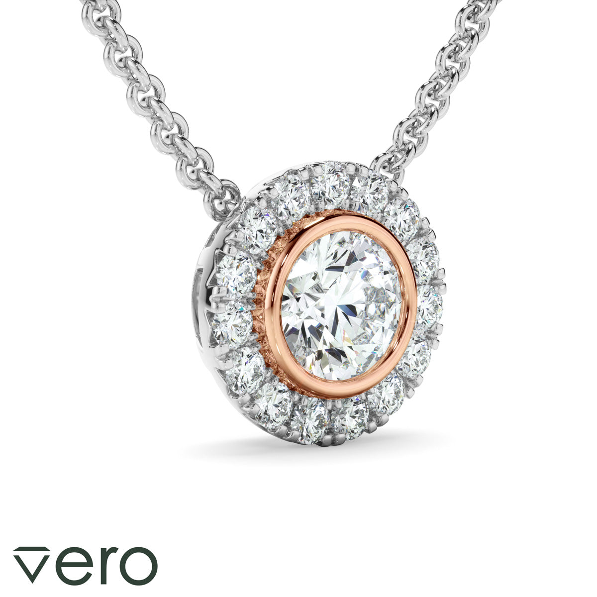 0.70ct Round Brilliant Cut Lab Grown Diamond Halo Necklet