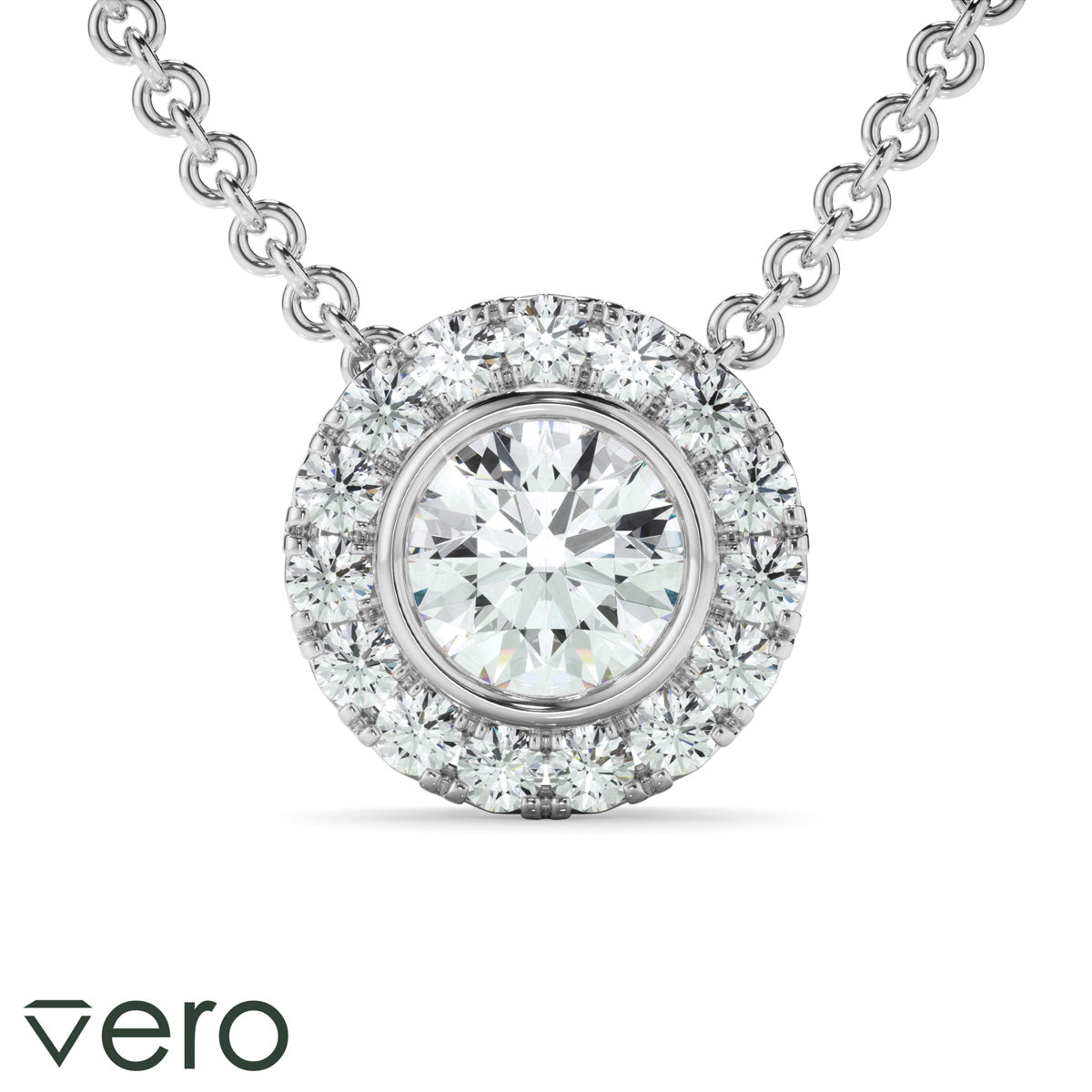 0.70ct Round Brilliant Cut Lab Grown Diamond Halo Necklet