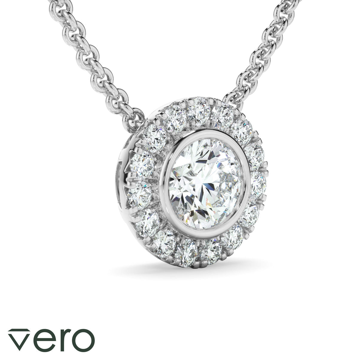 0.70ct Round Brilliant Cut Lab Grown Diamond Halo Necklet