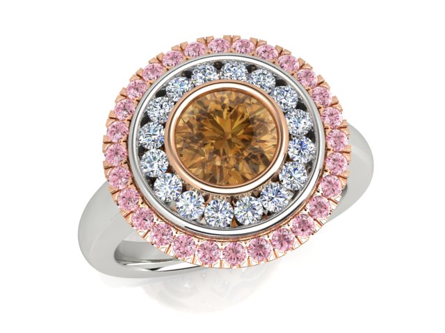 18ct White & Rose Gold Diamond Double Halo-Style Dress Ring
