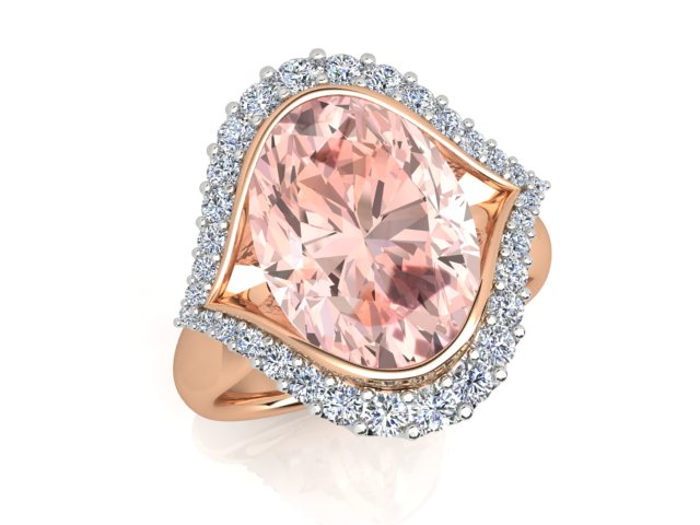 18ct Rose & White Gold Oval Morganite & Diamond Dress Ring