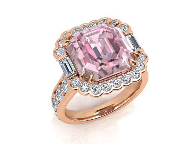 18ct Rose Gold Ascher Morganite & Diamond Dress Ring