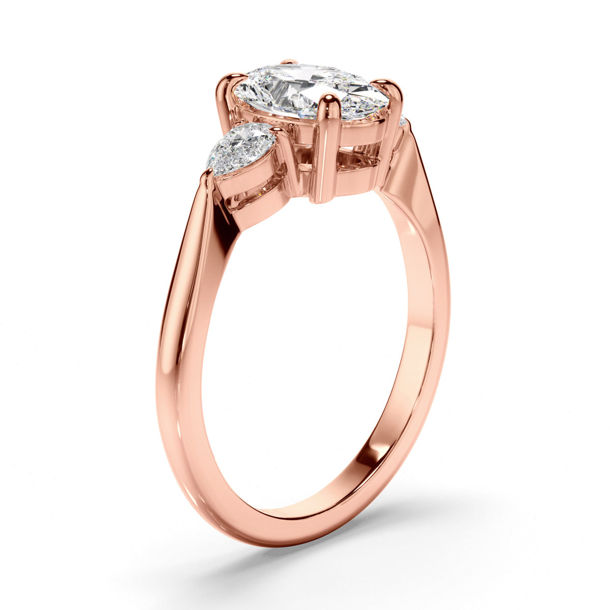 Oval Cut Diamond Trilogy Engagement Ring with Pear Sides