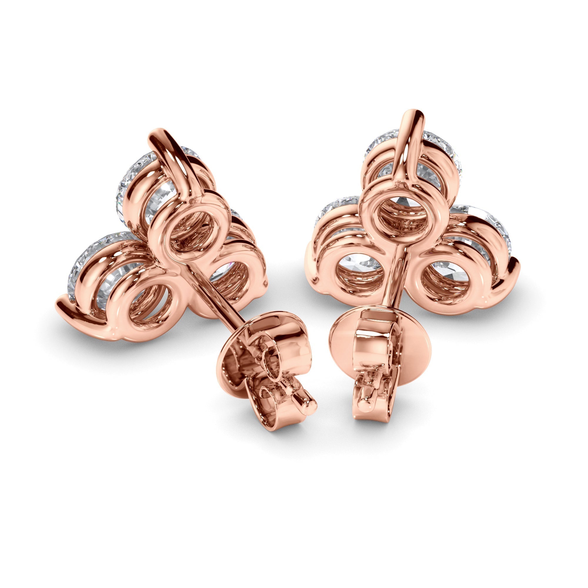 Round Brilliant Cut Diamond 3-Stone Stud Earrings