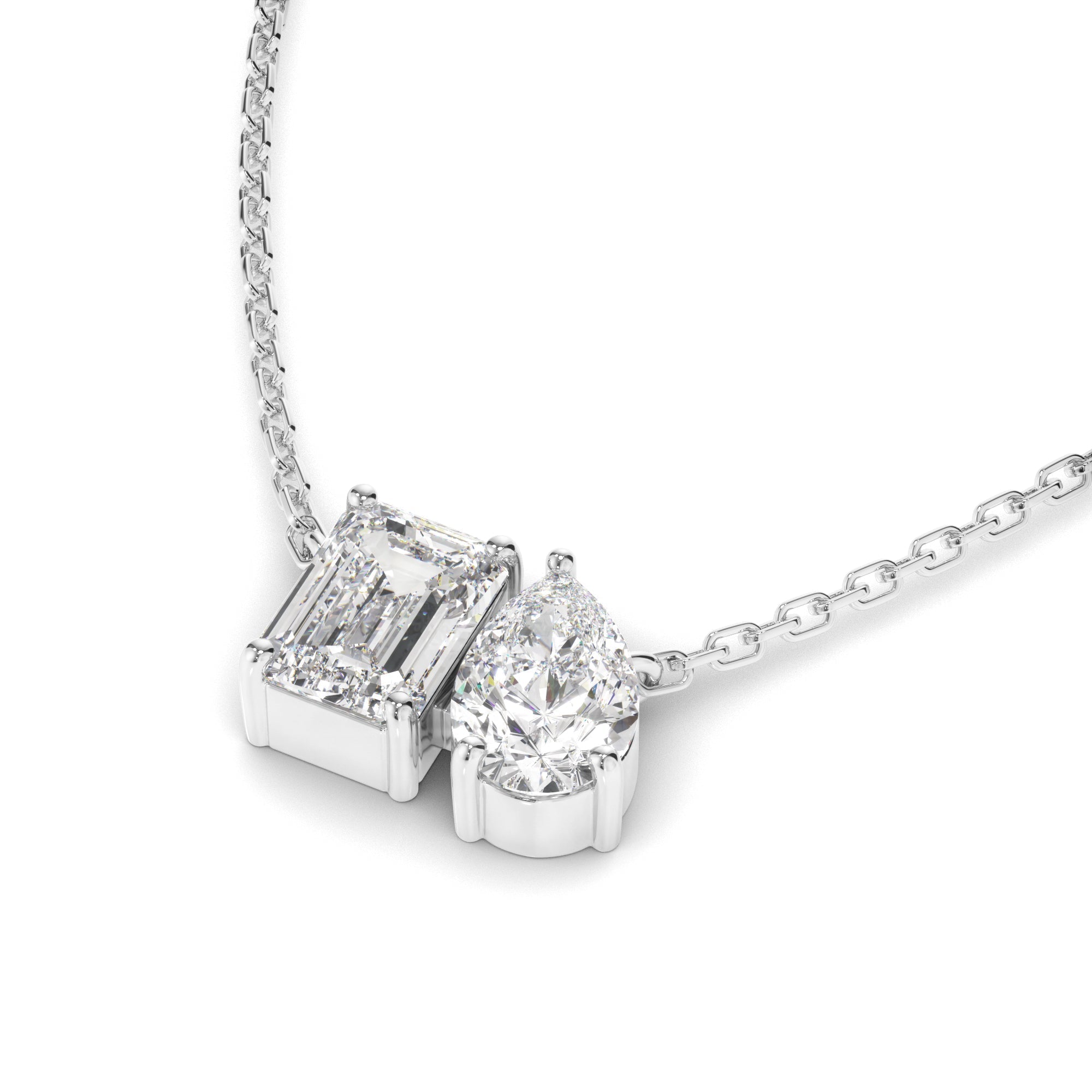 Emerald & Pear Cut Diamond Toi et Moi Necklet