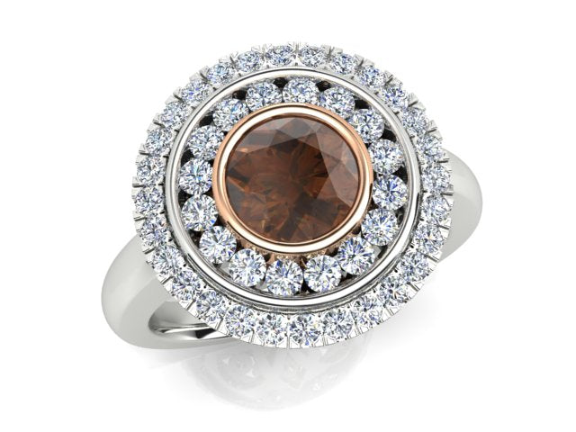 18ct White & Rose Gold Champagne Double Halo-Style Dress Ring