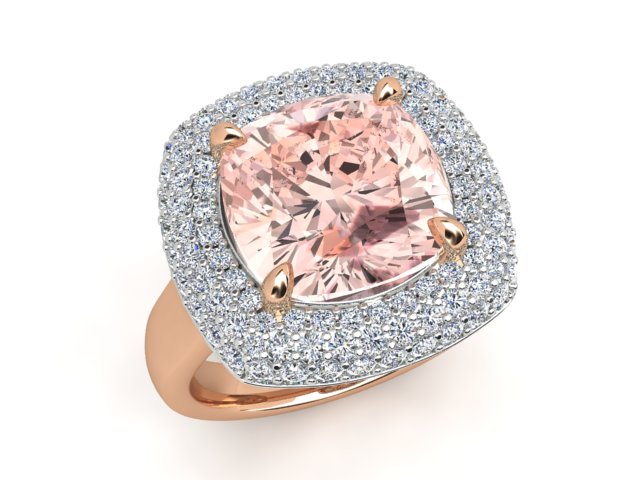18ct Rose Gold Cushion Morganite & Diamond Dress Ring