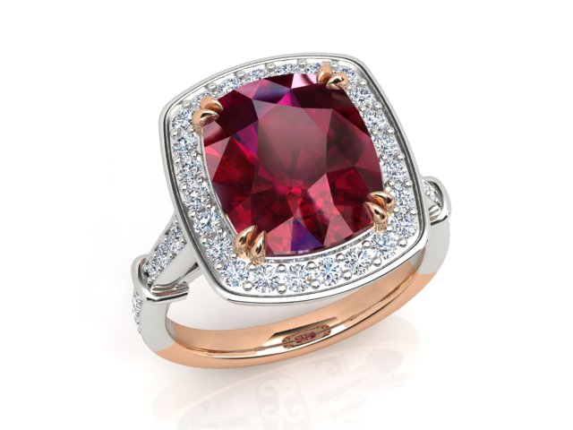 18ct Rose & White Gold Cushion Pink Tourmaline & Diamond Dress Ring